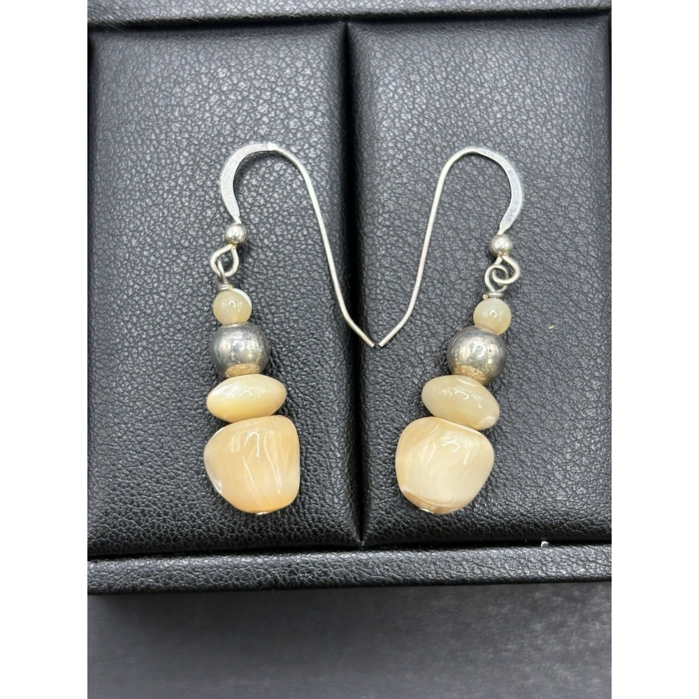 Vintage Sterling Silver Dangle Banded Agate Earrings 925 H19